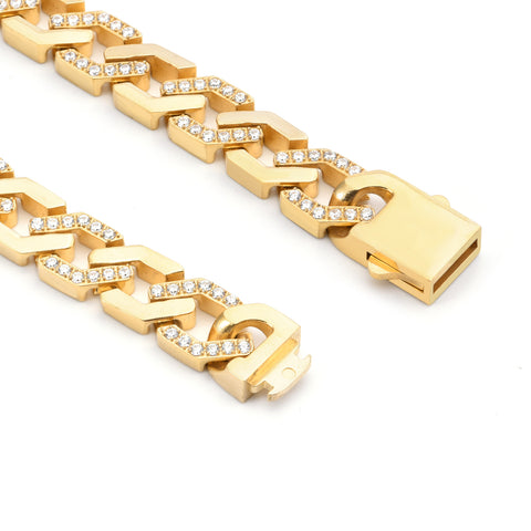 C101G B.Tiff Gold Pavé High Polish Flat Angular Cuban Link Necklace