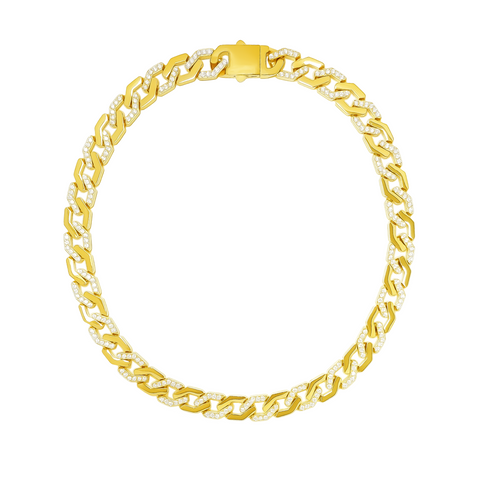 C101G B.Tiff Gold Pavé High Polish Flat Angular Cuban Link Necklace
