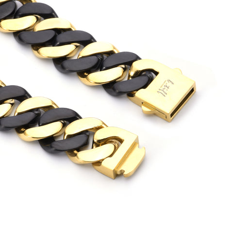 C160BG B.Tiff 16mm 2 Tone Black & Gold Flat Cuban Link Necklace