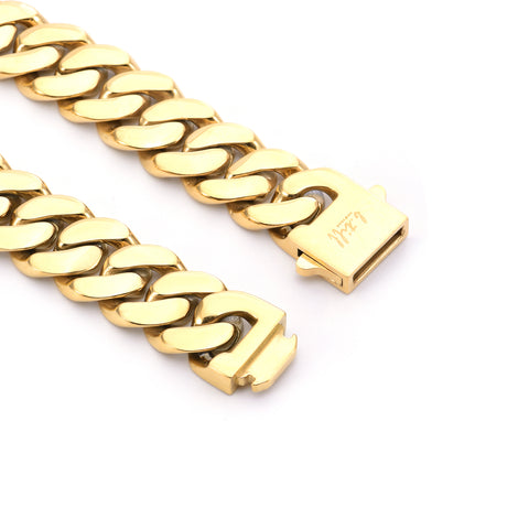 C160G B.Tiff 16mm Gold Plated Flat Cuban Link Necklace