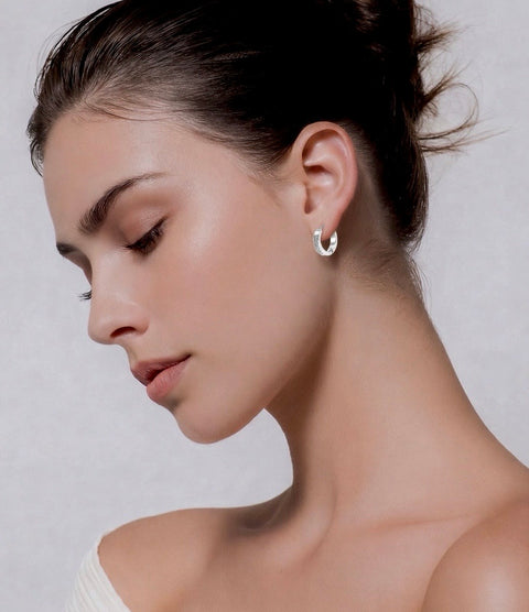 ER305W B.Tiff Pavé 18-Stone Hoop Earrings