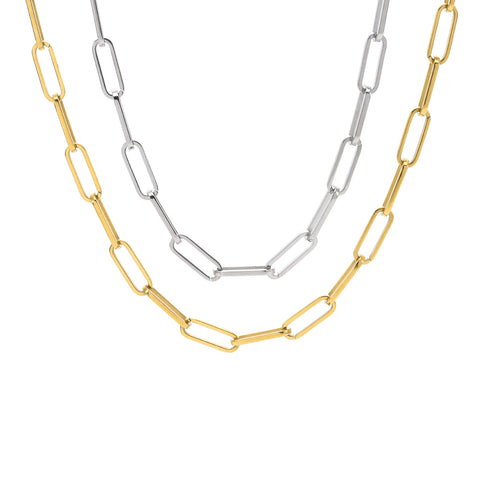C860G B.Tiff "Jemma" Paperclip Flat Long Adjustable Link Gold Plated Necklace