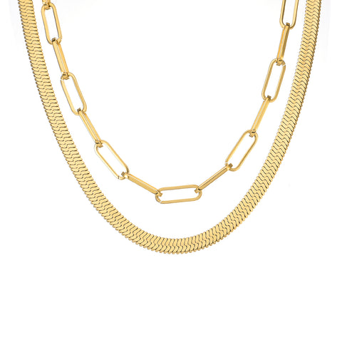 C006G B.Tiff 6mm Herringbone 18K Gold Plated Chain Necklace