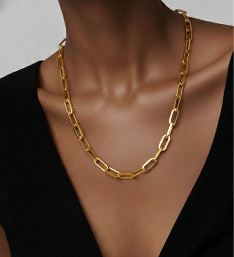 C860G B.Tiff "Jemma" Paperclip Flat Long Adjustable Link Gold Plated Necklace