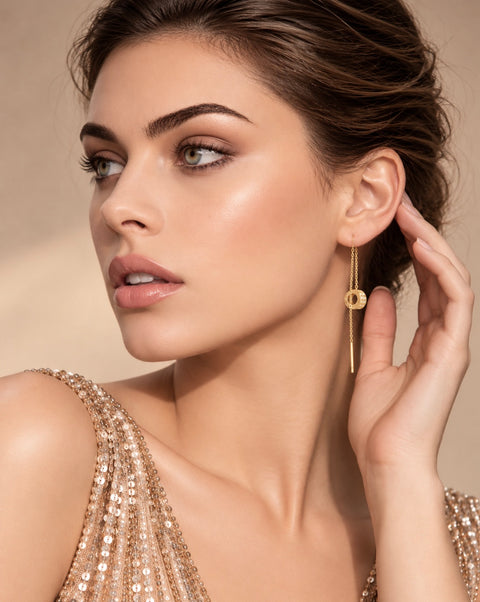 ER228G B.Tiff Gold Thread Dangling Pavé Circle Earrings