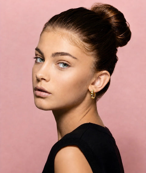 ER408G B.Tiff Gold Pavé 16-Stone Hoop Earrings