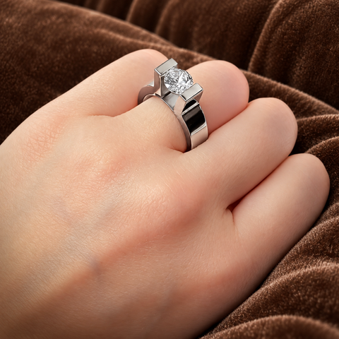 RG074MW B.Tiff Tension 1 ct Moissanite Round Solitaire Engagement Ring