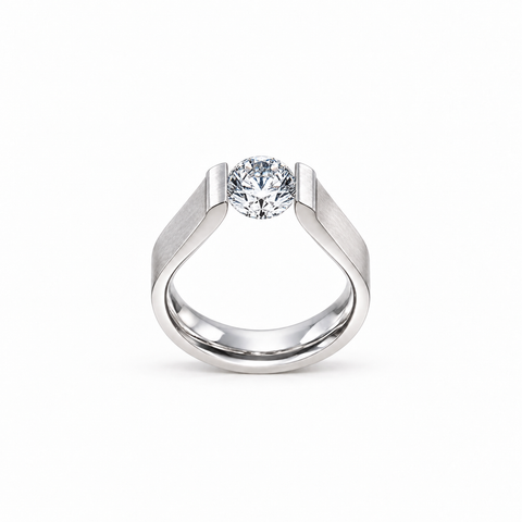 RG091W B.Tiff Tension 1 ct Round Solitaire Curved Edge Engagement Ring