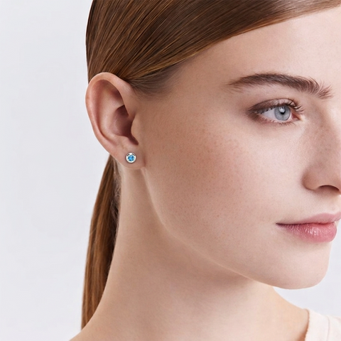 ER002WBL B.Tiff .05ct Blue Pavé Solitaire Stud Earrings