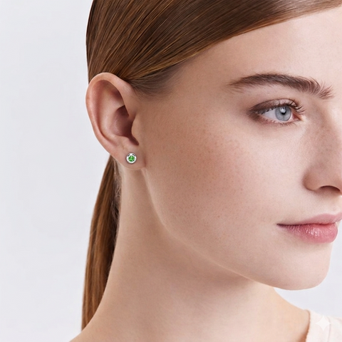 ER002WGR B.Tiff .05ct Green Pavé Solitaire Stud Earrings