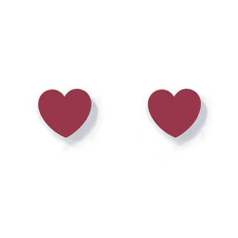 ER005R B.Tiff Burgundy High Polish Heart Stud Earrings