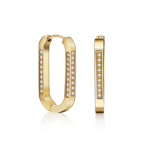 ER081G B.Tiff Gold Pavé Padlock Hoop Earrings