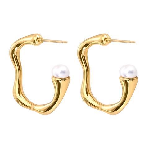 ER082G B.Tiff High Polish Rivière Freshwater Pearl Gold Earrings