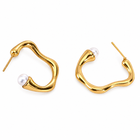 ER082G B.Tiff High Polish Rivière Freshwater Pearl Gold Earrings