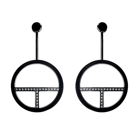 ER108B B.Tiff Black Pavé Logo T Bar Earrings