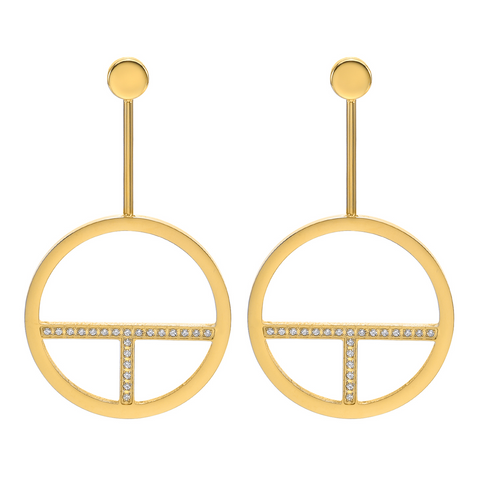 ER108G B.Tiff Gold Pavé Logo T Bar Earrings