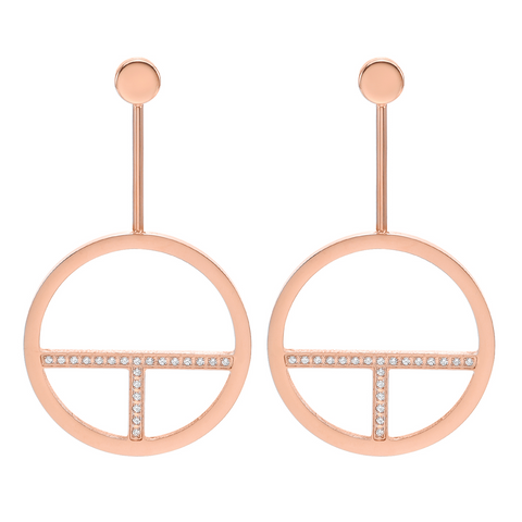 ER108RG B.Tiff Rose Gold Pavé Logo T Bar Earrings