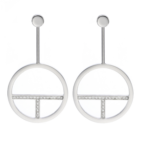 ER108W B.Tiff Pavé Logo T Bar Earrings