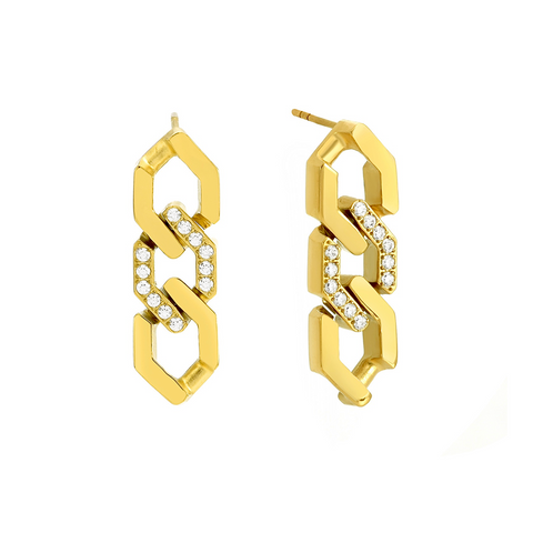 ER200G B.Tiff Gold Pavé High Polish Flat Angular Cuban Link Earrings