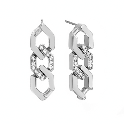 ER200W B.Tiff Pavé High Polish Flat Angular Cuban Link Earrings