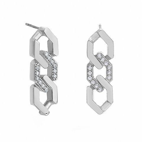 ER200W B.Tiff Pavé High Polish Flat Angular Cuban Link Earrings