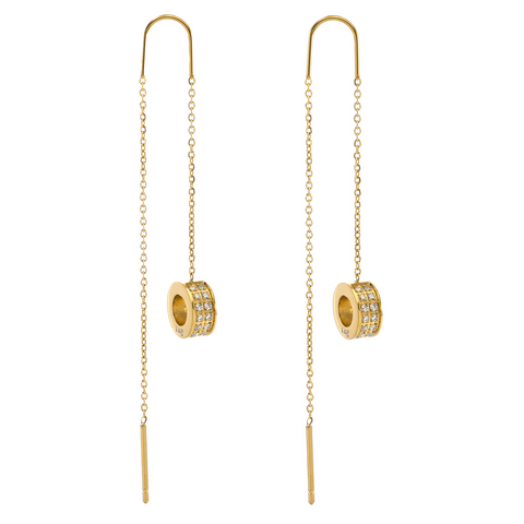 ER228G B.Tiff Gold Thread Dangling Pavé Circle Earrings