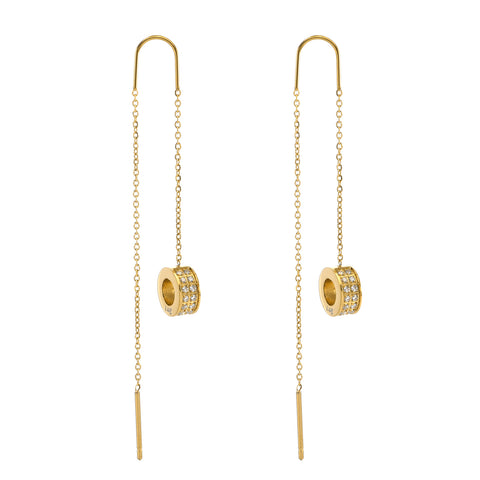 ER228G B.Tiff Gold Thread Dangling Pavé Circle Earrings