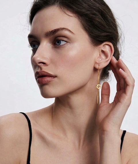 ER228G B.Tiff Gold Thread Dangling Pavé Circle Earrings