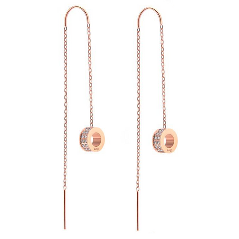 ER228RG B.Tiff Rose Gold Thread Dangling Pavé Circle Earrings