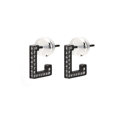 ER246B B.Tiff Black Pavé L-Bar Earrings