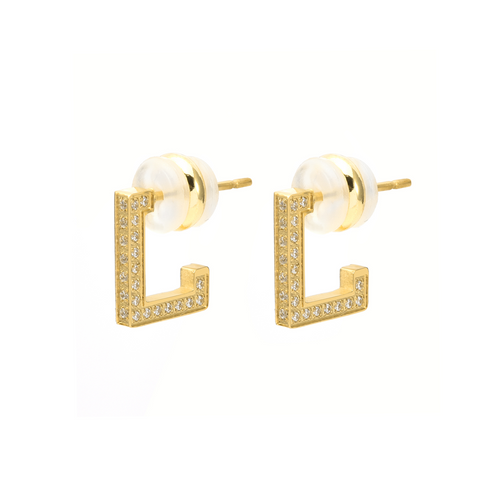 ER246G B.Tiff Gold Pavé L-Bar Earrings