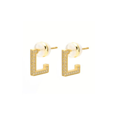 ER246G B.Tiff Gold Pavé L-Bar Earrings