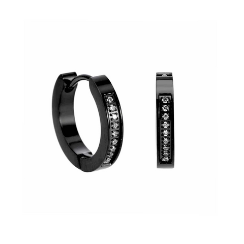 ER305B B.Tiff Black Pavé 18-Stone Hoop Earrings