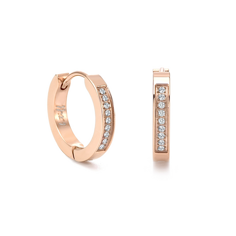 ER305RG B.Tiff Rose Gold Pavé 18-Stone Hoop Earrings