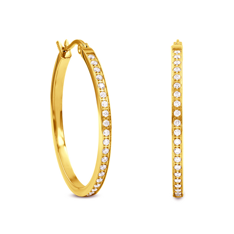 ER312G B.Tiff Gold Pavé 42-Stone Classic Medium Hoop Earrings