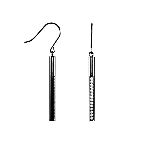 ER318B B.Tiff Black Pavé 14-Stone Dangling Bar Earrings