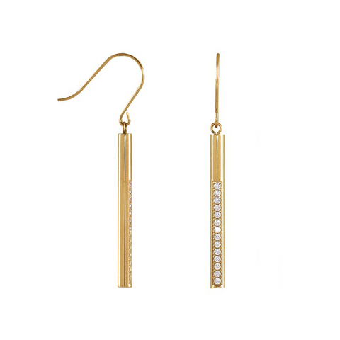 ER318G B.Tiff Gold Pavé 14-Stone Dangling Bar Earrings