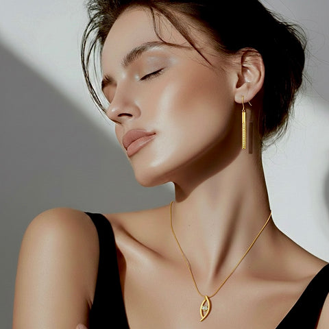 ER318G B.Tiff Gold Pavé 14-Stone Dangling Bar Earrings
