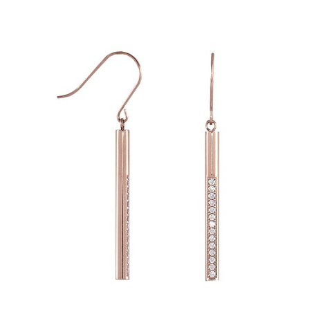 ER318RG B.Tiff Rose Gold Pavé 14-Stone Dangling Bar Earrings