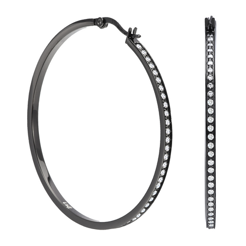 ER322B B.Tiff Black Pavé 146-Stone Big Hoop Earrings