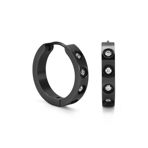 ER408B B.Tiff Black Pavé 16-Stone Hoop Earrings