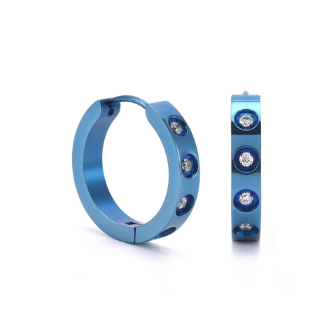 ER408BL B.Tiff Blue Pavé 16-Stone Hoop Earrings