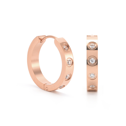 ER408RG B.Tiff Rose Gold Pavé 16-Stone Hoop Earrings