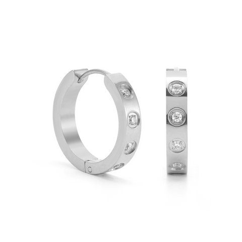 ER408W B.Tiff Pavé 16-Stone Hoop Earrings