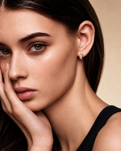 ER418RG B.Tiff Rose Gold Pavé Huggie Earrings