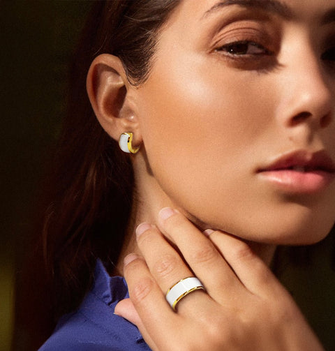 ER800GW B.Tiff White Enamel Gold Earrings