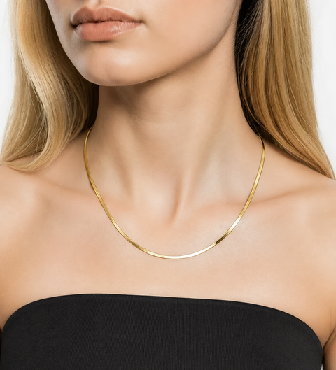 C002G B.Tiff Gold Plated Herringbone Chain Necklace/ 2mm