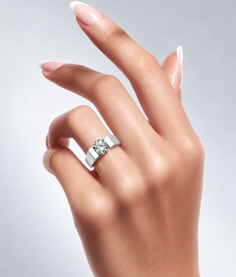 RG091W B.Tiff Tension 1 ct Round Solitaire Curved Edge Engagement Ring