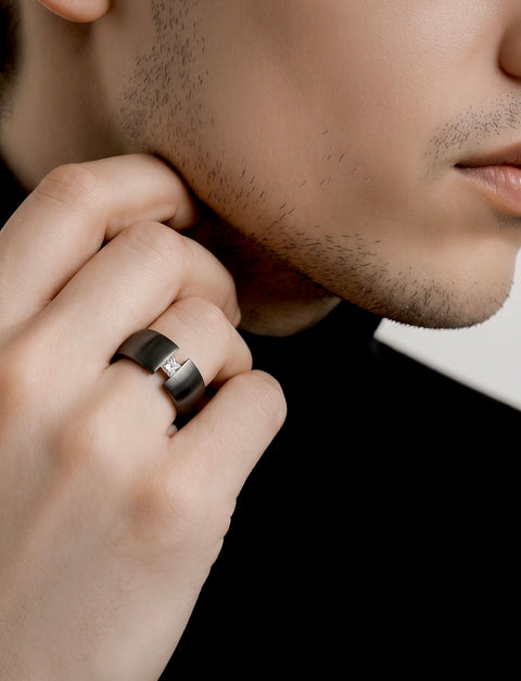 RG801B B.Tiff Princess Cut Black Wide Ring