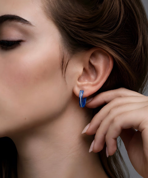 ER411BL B.Tiff Blue Pavé 34-Stone Hoop Earrings